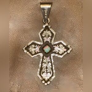 NWB RimRock Scroll & Crystal Cross Pendant Locally Crafted by Hyosilver